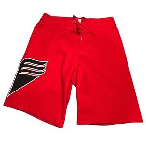 Tyr Board Shorts‎ Mens 28 Red Black Emblem Drawstring Waist Back Pocket Unlined